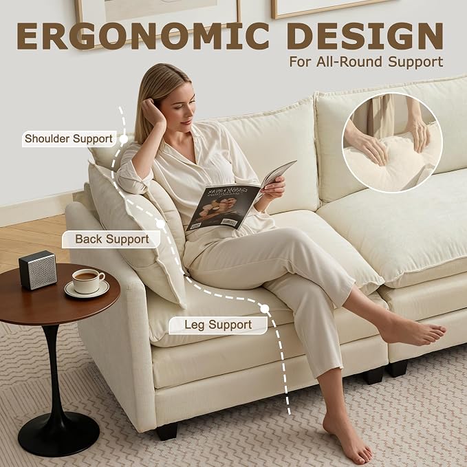 113” Modular Sectional Sofa, L Shaped Cloud Couch - Image 6