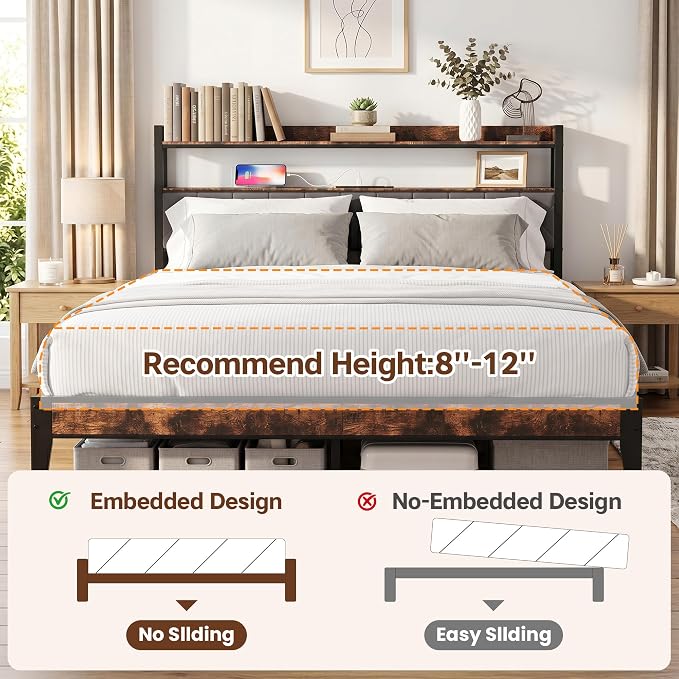 King Size Bed Frame with Charging Station, King Bed Frame with Upholstered - Image 7