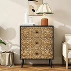 Carved Black Wood Nightstand, 3 Drawers Accent Cabinet, Vintage End Table - Image 8