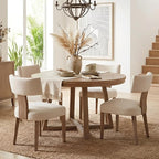 HNY Mid Century Modern Dining Chairs Set of 4, Farmhouse Linen Fabric by HNY