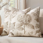 Set of 2 Euro Floral Pillow Covers 24x24 Inch Light Brown | Decorative Neutral by SWANCOCO