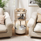 Small Side Table with Storage Basket, Space Saving Round End Table 3-Tier - Image 5