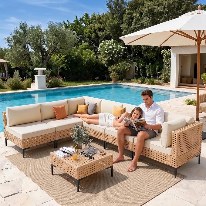 ABCASA Patio Furniture Set, Boho Patio Conversation Set Sectional Sofa - Image 3