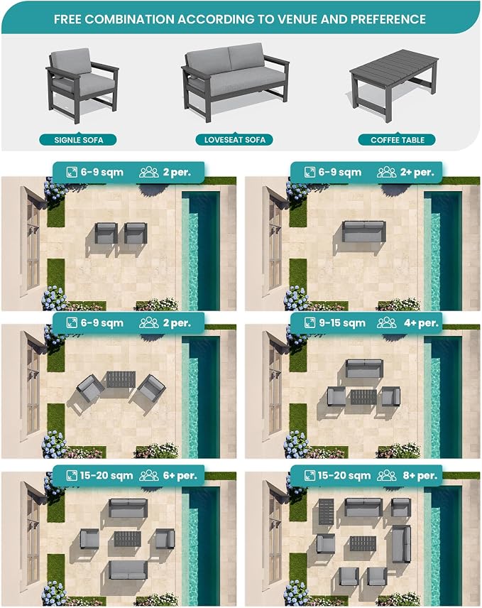 SERWALL 4 Pieces HDPE Outdoor Sofa Set - Image 9