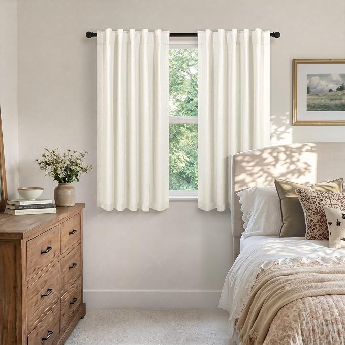 Pitalk Short Curtains for Windows Bathroom Blackout Linen Boho Back Tab Pocket - Image 3