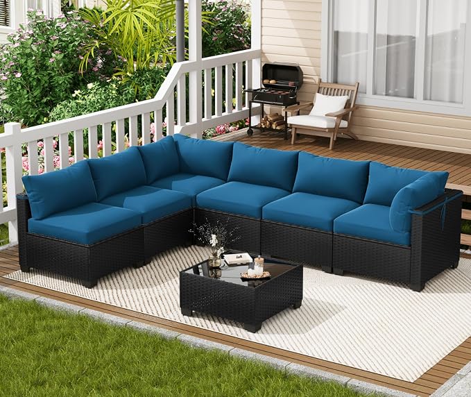 LOUVIXA 7 Piece Outdoor Patio Furniture Set, Outdoor Sectional Sofa, Wicker - Image 3