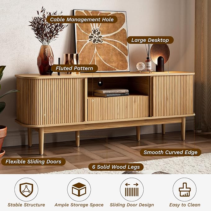 MAISONARIA 63" Tambour TV Stand, Fluted TV Stand - Image 6