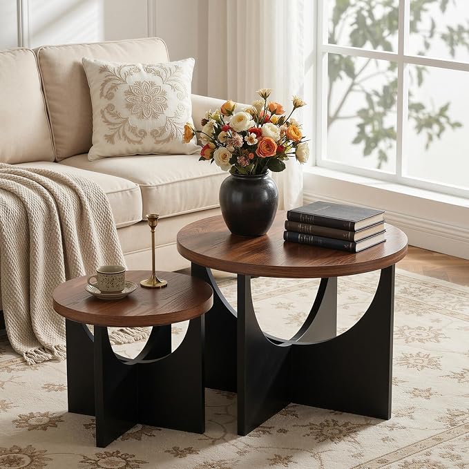 LIKIMIO Nesting Coffee Tables Set of 2, 23.6" Small Round Side Tables - Image 6