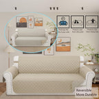 Reversible 4 Seater Sofa Cover 91" Large, Sand/Beige | Couch Cover Furniture - Image 3