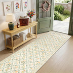 PLHXFR 2.6x14 Washable Runner Rug：Floral Indoor Kitchen Carpet Beige Multi | - Image 2