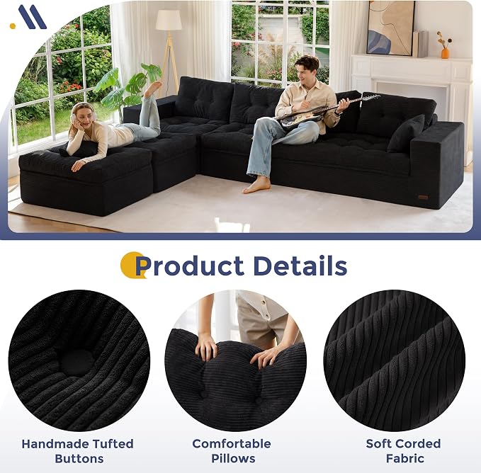 MAXYOYO 132" U Shaped Modular Sectional Sofa - Image 7