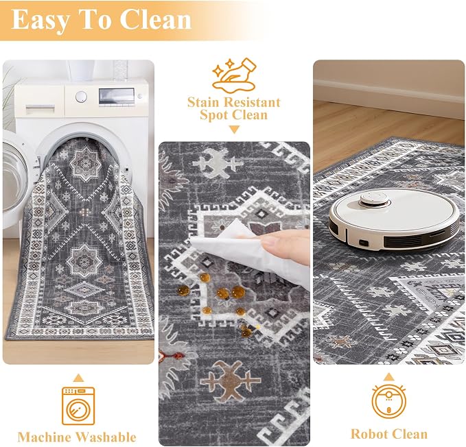 HEBE Boho Kitchen Rugs Set of 3, Non Slip Washable Kitchen Mats - Image 4