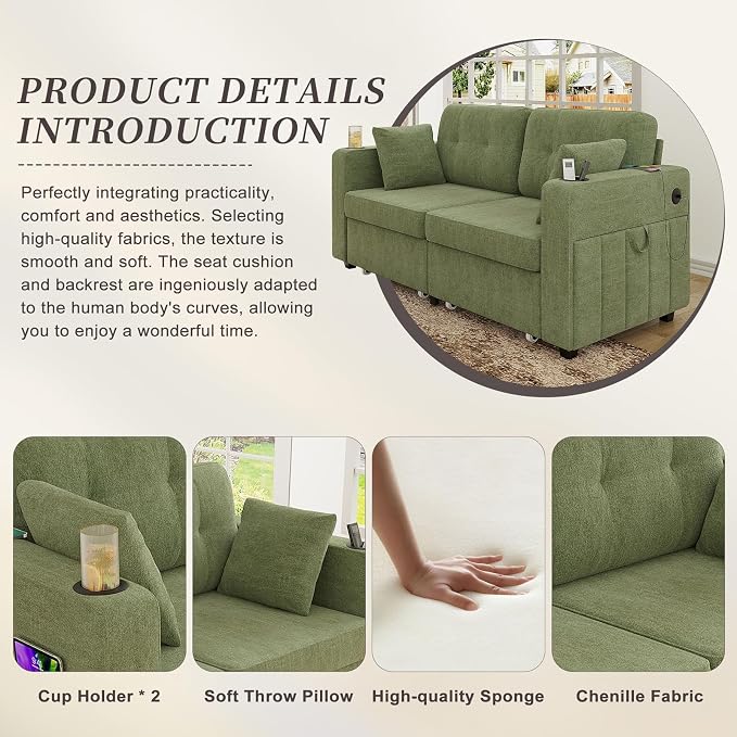 67" Small Loveseat Couch with Storage, USB Charging and Cup Holder, Space - Image 6