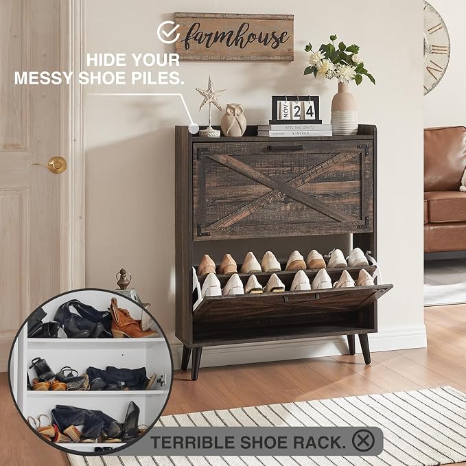 Barnyatoh Shoe Storage Cabinet, Farmhouse Shoe Organizer - Image 3