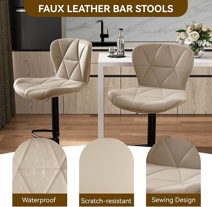 Nalupatio Modern Bar Stools Set of 4, Adjustable Faux Leather Upholstered - Image 3