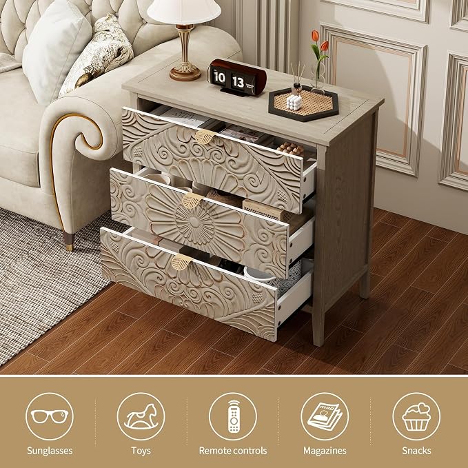 31.5" Carved 3-Drawer Cabinet - Image 8