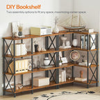 HOOBRO Corner Bookshelf, 4-Tier L-Shaped Bookcase, Industrial Open Display - Image 4
