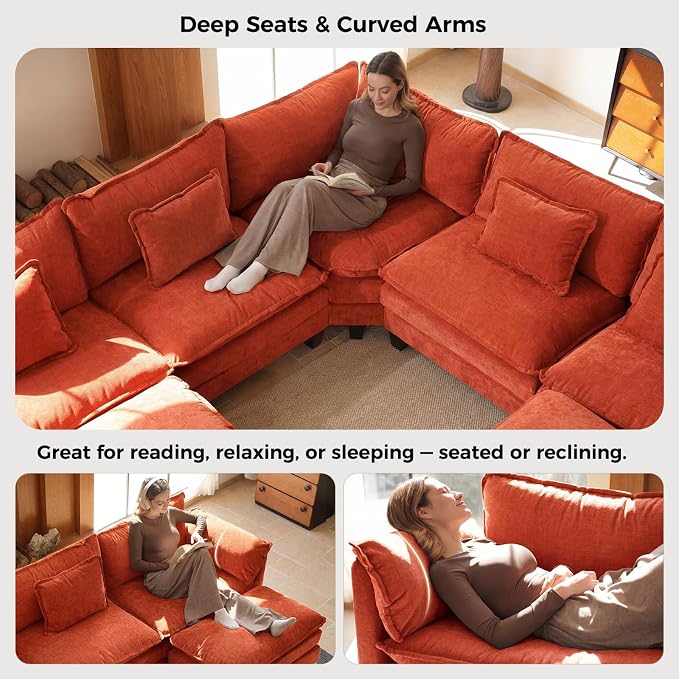 ELUCHANG 150" Oversized V-Shaped Cloud Couch Modular Sectional Sofa - Image 7