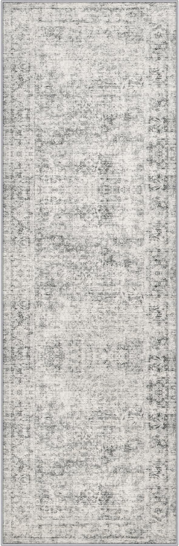 2.6x10 Washable Runner Rug:Modern Abstract Soft Carpet Black Grey | by FXRHLP