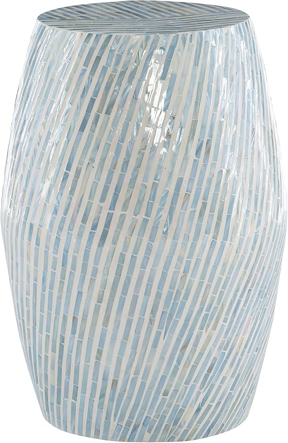 Linon Tylin Ivory and Blue Capiz Drum Accent Table - Image 4
