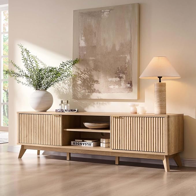 OKD 70" Mid Century Modern Fluted TV Stand, Entertainment Center, Media Console - Image 5