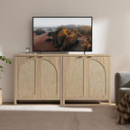 SICOTAS 102"W Rattan Sideboard Buffet Cabinet Set of 3, Mid Century Modern - Image 4