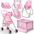 Baby Doll Stroller Bed and Swing Nursery Playset, Baby Doll Accessories by DollsToPlay