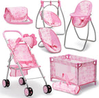 Baby Doll Stroller Bed and Swing Nursery Playset, Baby Doll Accessories by DollsToPlay