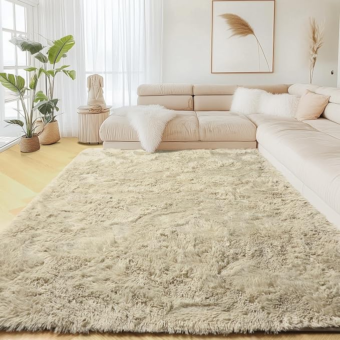 Fluffy Large Living Room 5x7 Area Rugs, Fuzzy Shaggy Rug Plush Beige Carpets | - Image 7