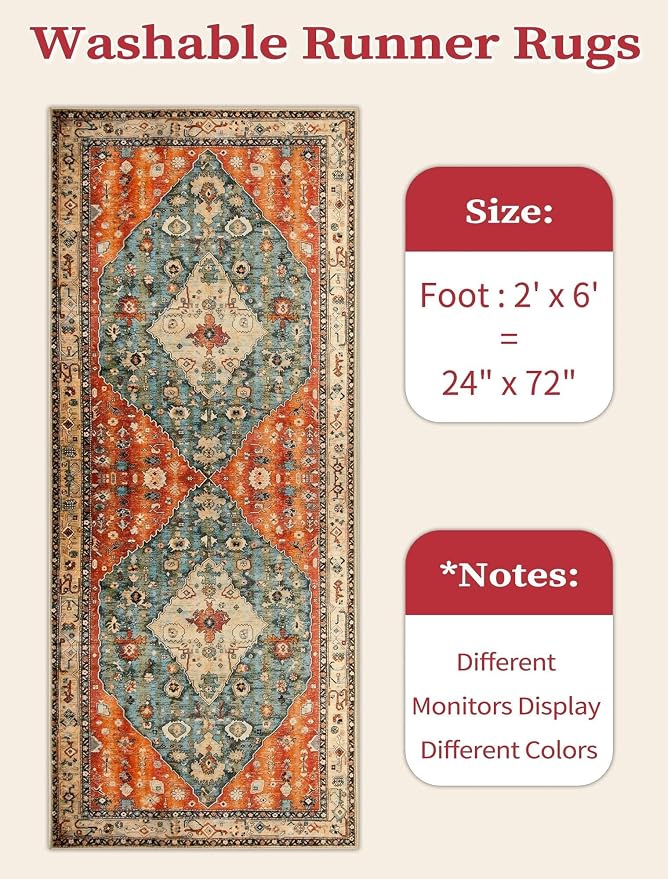 SERISSA 2x6 Washable Non Slip Boho Runner Rug - Image 6