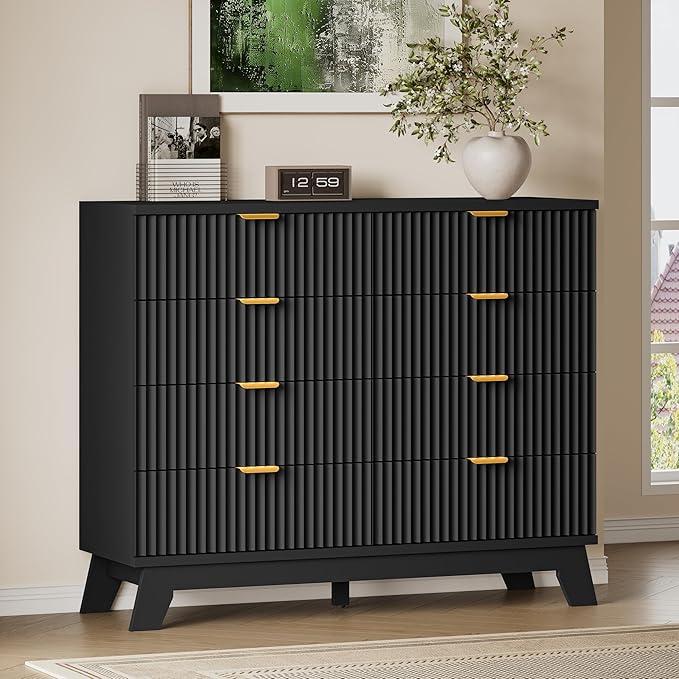 BORNOON Fluted 8 Drawer Tall Dresser, 47.2" Wide Modern Boho Chest of Drawers by BORNOON