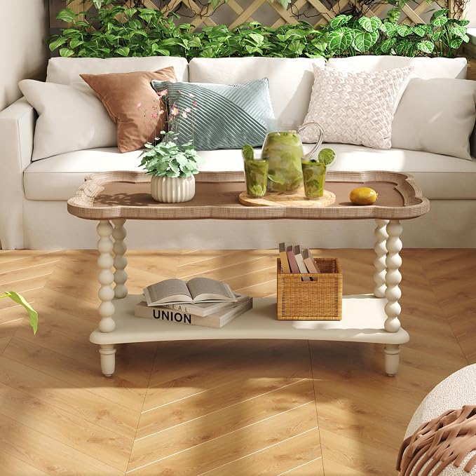 Function Home Farmhouse Coffee Table, 2-Tier Center Table - Image 5