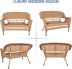 Jeco Wicker Patio Love Seat and Coffee Table Set in Honey Without Cushion - Image 9