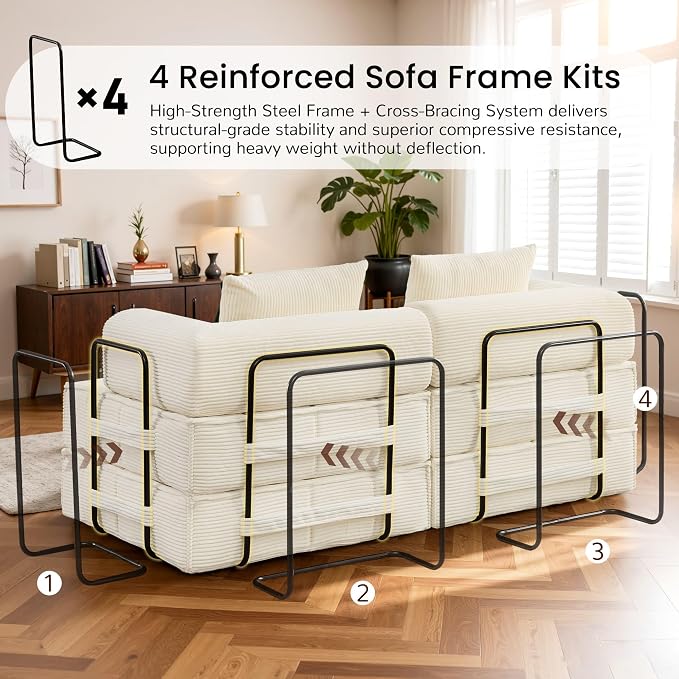 Korser Folding Convertible Sofa Bed, Corduroy Upholstered Boneless Couch - Image 8
