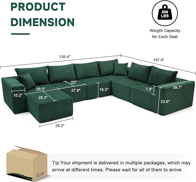 U-Shaped Boneless Couch, Cloud Couch Sectional, Modular Sofa - Image 3