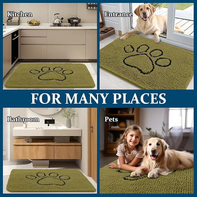 OLANLY Dog Door Mat for Muddy Paws 48x30, Paw Print Design Chenille Mud Mat | - Image 8
