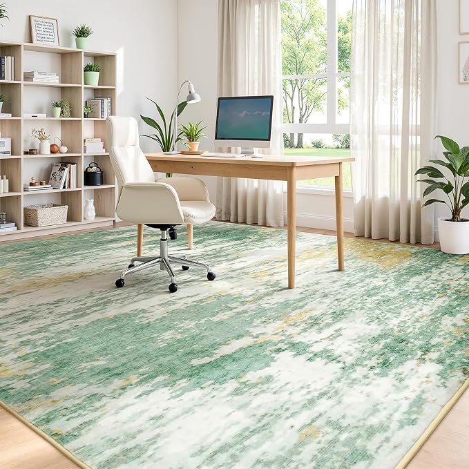 9x12 Area Rug for Living Room, Abstract Washable Large Rugs, Light Green | Soft - Image 6