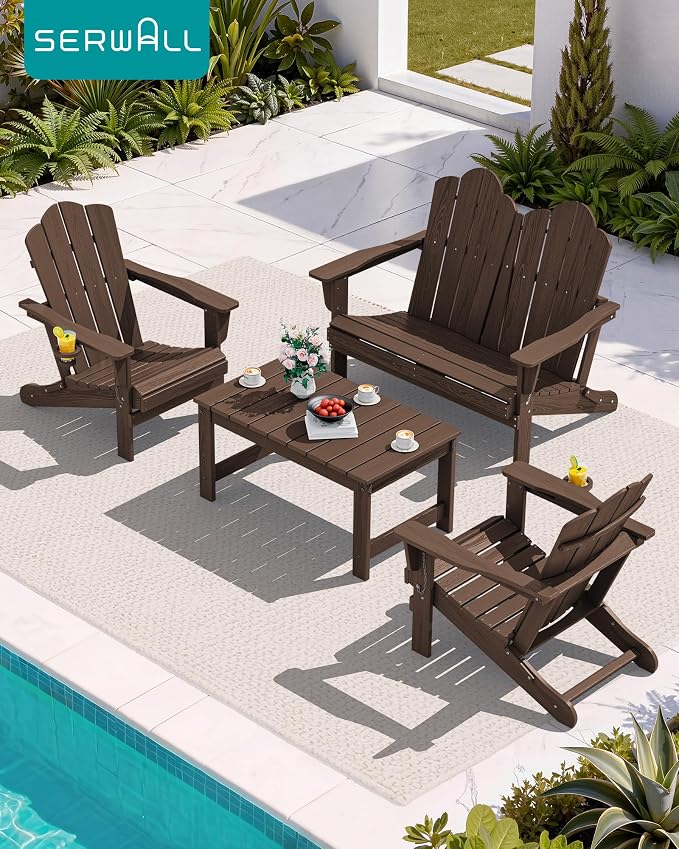 SERWALL Folding Adirondack Bench, HDPE All-Weather Adirondack Loveseat - Image 2