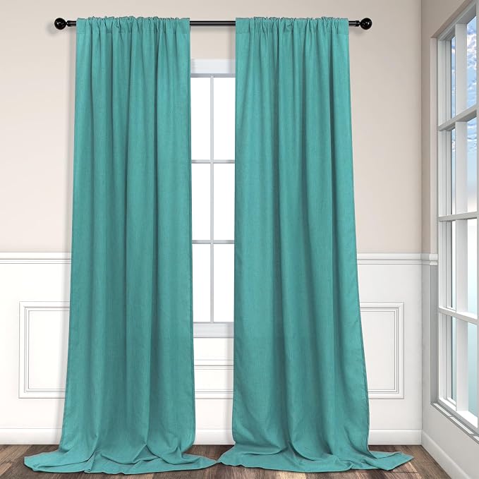 Mid Century Modern Teal Curtains 96 Inches Long 2 Panels - Image 9