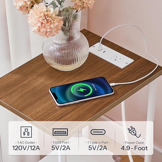 HOOBRO Side Table with Charging Station, End Table with USB Port and Outlets - Image 7