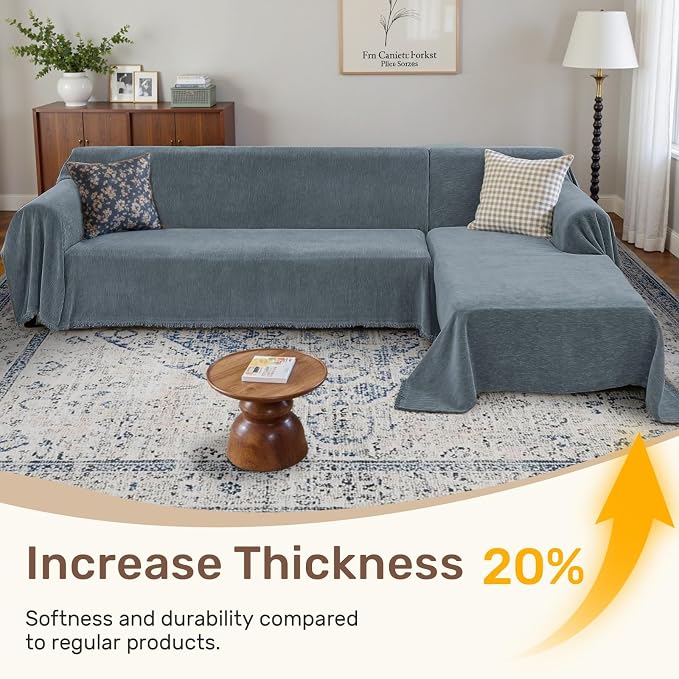2 Pieces Sectional Couch Covers L Shaped Cover L Dusty Blue | Thick Washable - Image 3