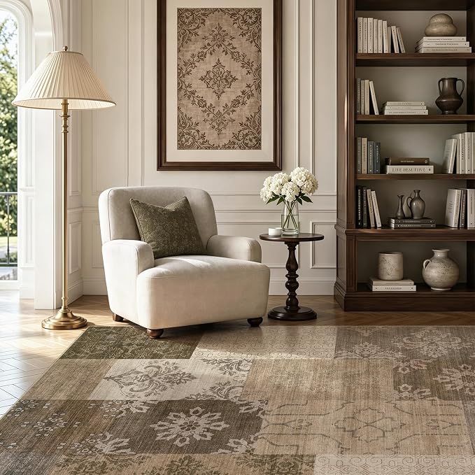 UERMEI 5x7 Area Rug for Living Room, Washable Brown Modern Geometric Patchwork - Image 4