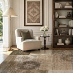 UERMEI 9x12 Area Rug for Living Room, Washable Brown Modern Geometric Patchwork - Image 2