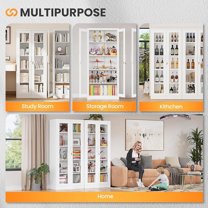 Locking Display Cabinet with Glass Door, 71”H Metal Curio Cabinets with - Image 8