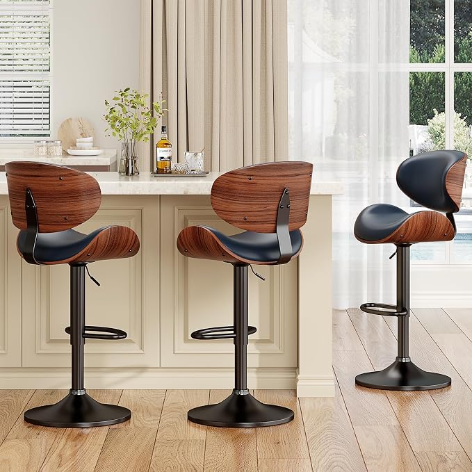 YaFiti Swivel Bar Stools, Adjustable Bentwood Barstools, Modern PU Leather - Image 3