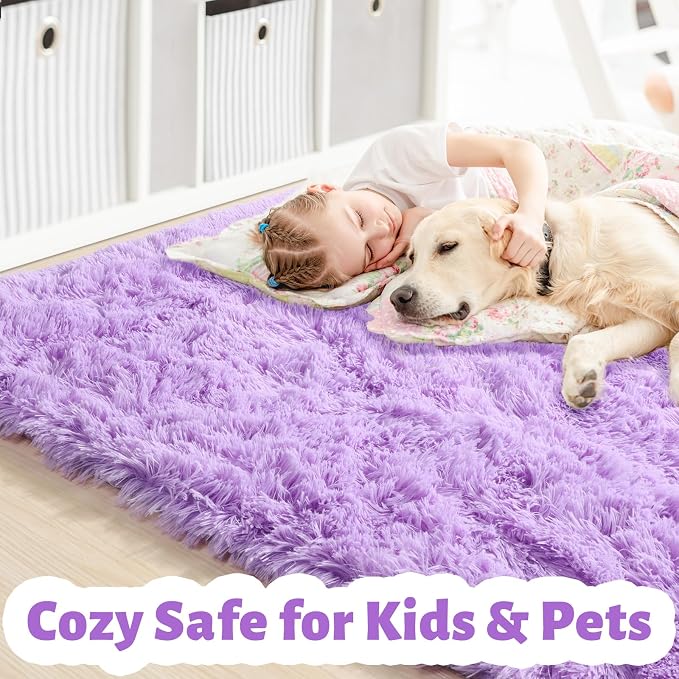 Amdrebio Purple Fluffy Kids Area Rug 4x6 - Image 2