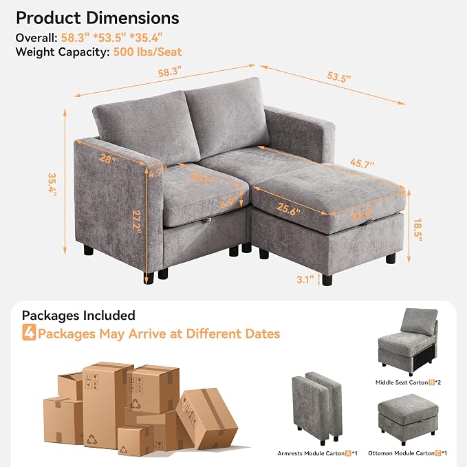 WUTUTUEE 58”Modular Sectional Loveseat Sofa - Image 2