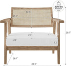 BELLEZE Mid Century Modern Rattan Chair Set of 2 Accent Natural Wood Armchair - Image 3