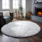 Amdrebio White Furry Round Circle Rug 6Ft - Image 3