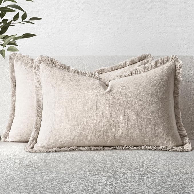 MIULEE Linen Decorative Lumbar Throw Pillow Covers Natural Beige 12x20 | Set of by MIULEE